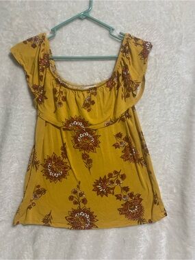 Old Navy Mustard Yellow Floral Off-Shoulder Crop Top